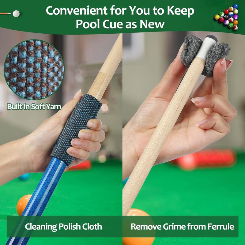 Winucue Pool Table Brush Set, 14pcs Billiard Table Felt and Cue Cleaning Accessories with 2 Wooden Brushes, Cue Cleaning Cloth, Ferrule Polish Cloth, Shaft Wax, Towel Burnisher and Sticky Lint Roller - Image 5